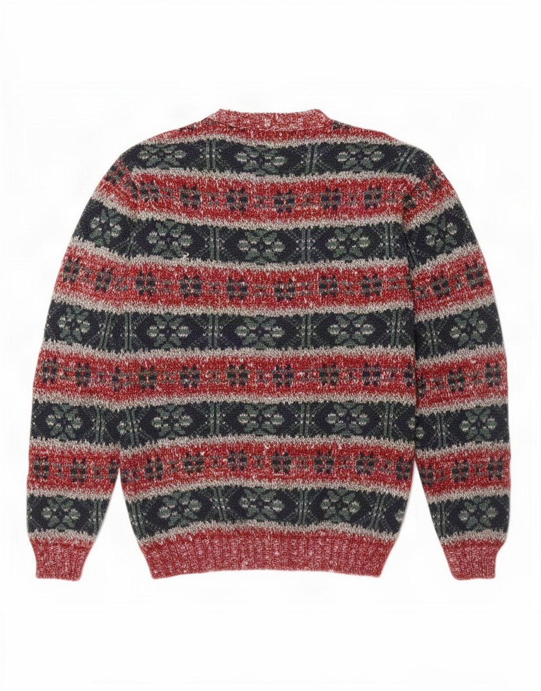 Vintage herre sweater med rund hals, medium flerfarvet Fair Isle uld