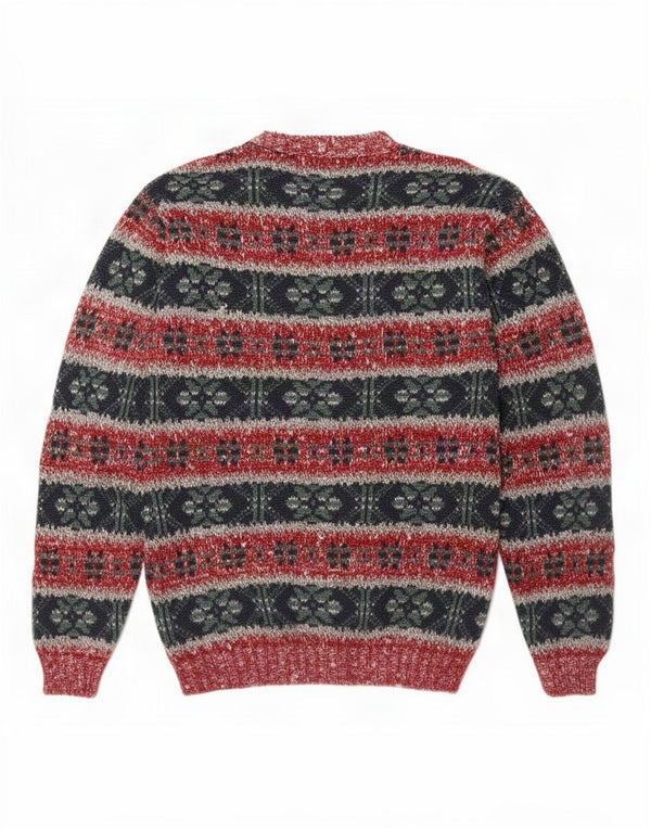 Vintage herre sweater med rund hals, medium flerfarvet Fair Isle uld