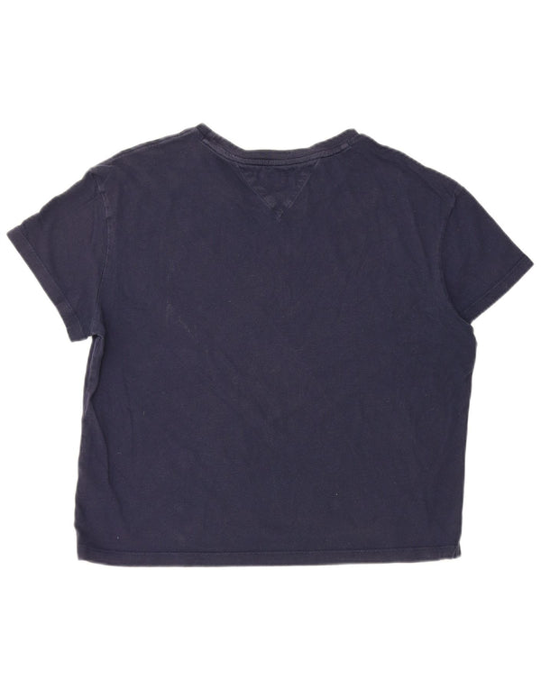 Tommy Hilfiger Dame Crop Grafisk T-Shirt Top UK 14 Medium Navy Blue