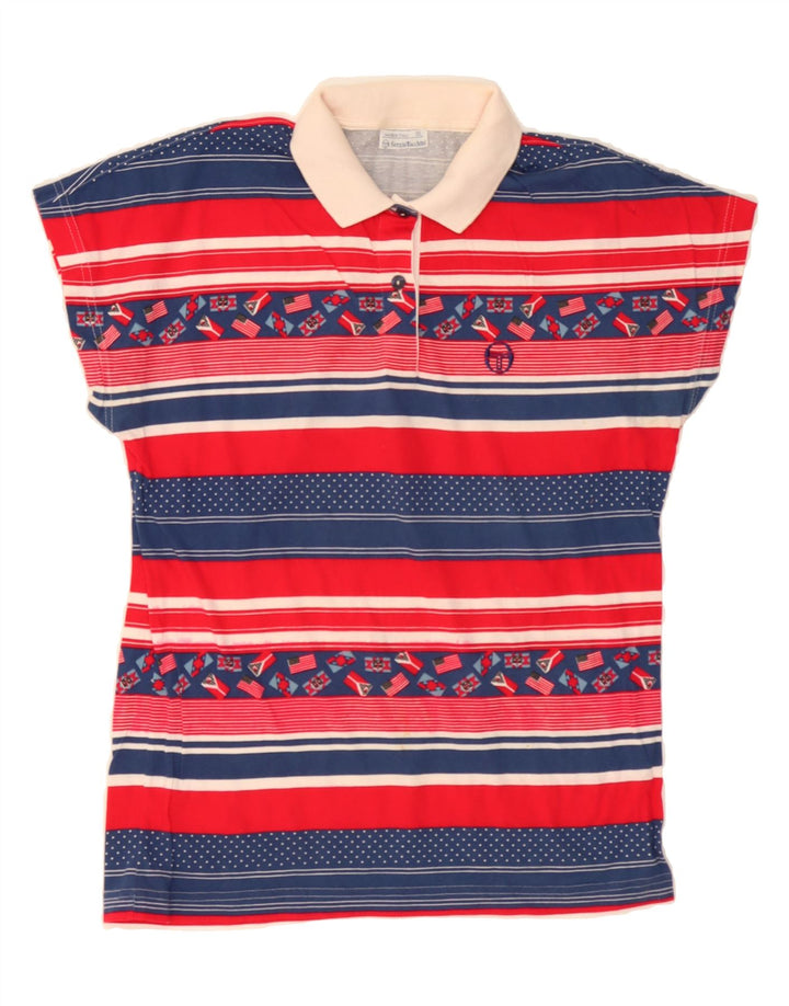 SERGIO TACCHINI Womens Polo Shirt UK 14 Medium Red Striped Cotton Vintage Sergio Tacchini and Second-Hand Sergio Tacchini from Messina Hembry 