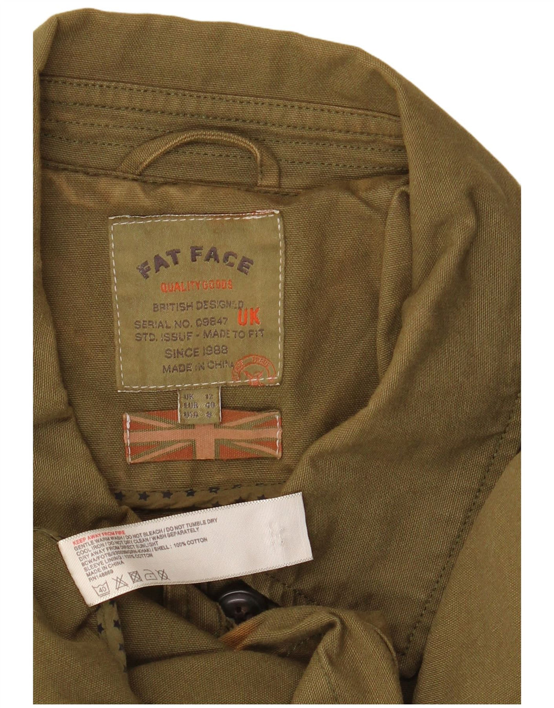 Fat Face Dame Military Jacket UK 12 Medium Khaki Cotton