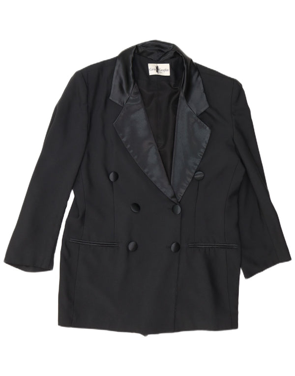 Vintage Dame Dobbeltradet Blazer Jacket UK 14 Large Black