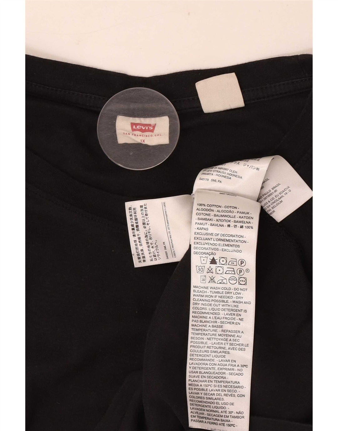Levi's Dame Top Langærmet UK 18 XL Sort Bomuld