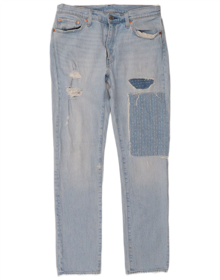 Levi's Womens 511 Distressed Slim Jeans W33 L32 Blue Patchwork Bomuld