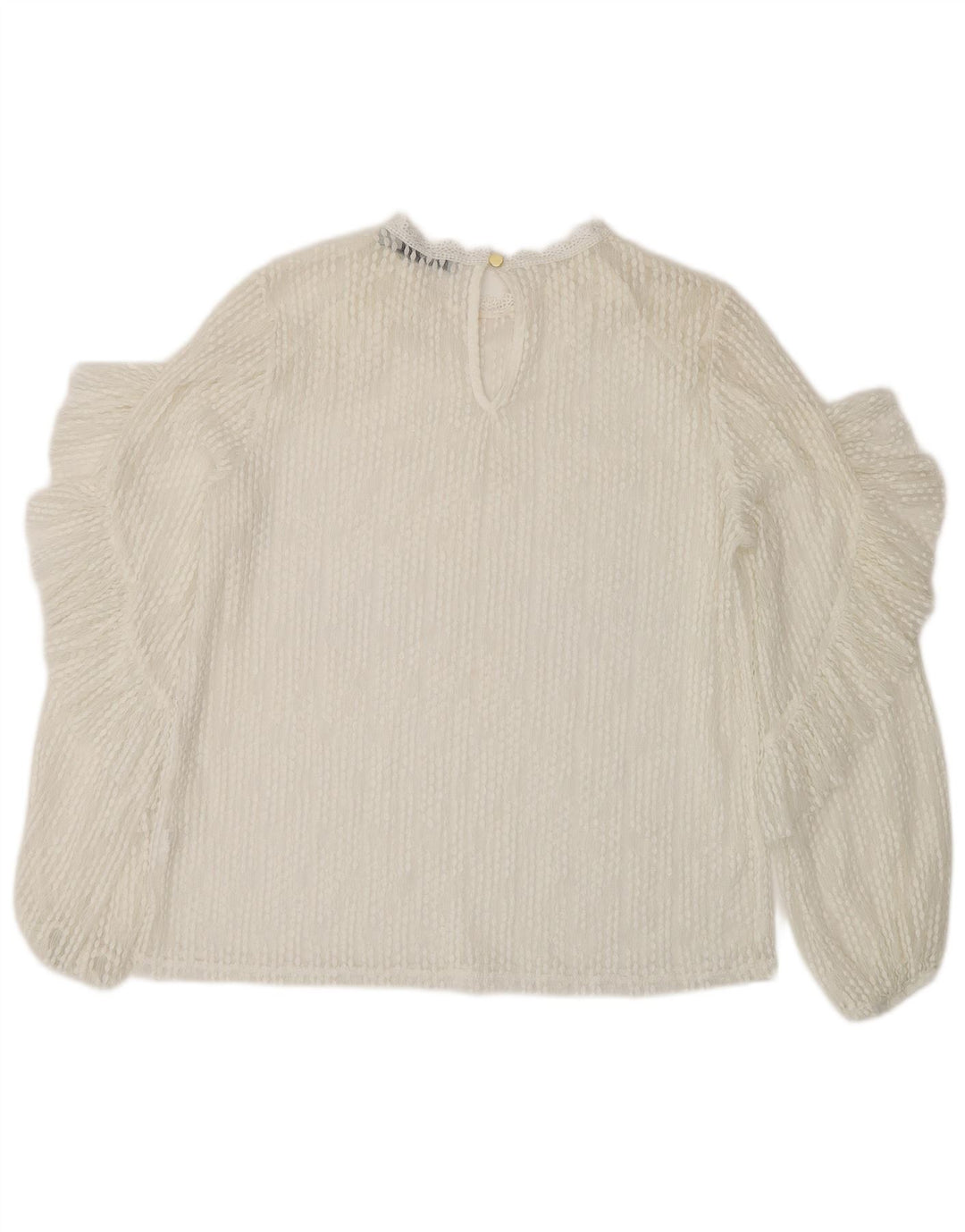 Oasis Dame Langærmet Blonde Se Through Top UK 14 Medium White