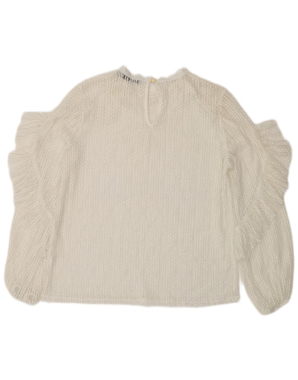 Oasis Dame Langærmet Blonde Se Through Top UK 14 Medium White