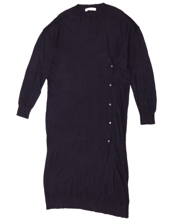 Zara Dame Maxi Langærmet Jumper Kjole UK 14 Medium Navy Blue Polyester