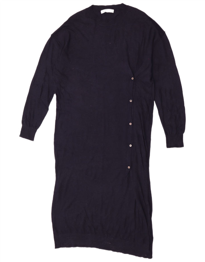 Zara Dame Maxi Langærmet Jumper Kjole UK 14 Medium Navy Blue Polyester