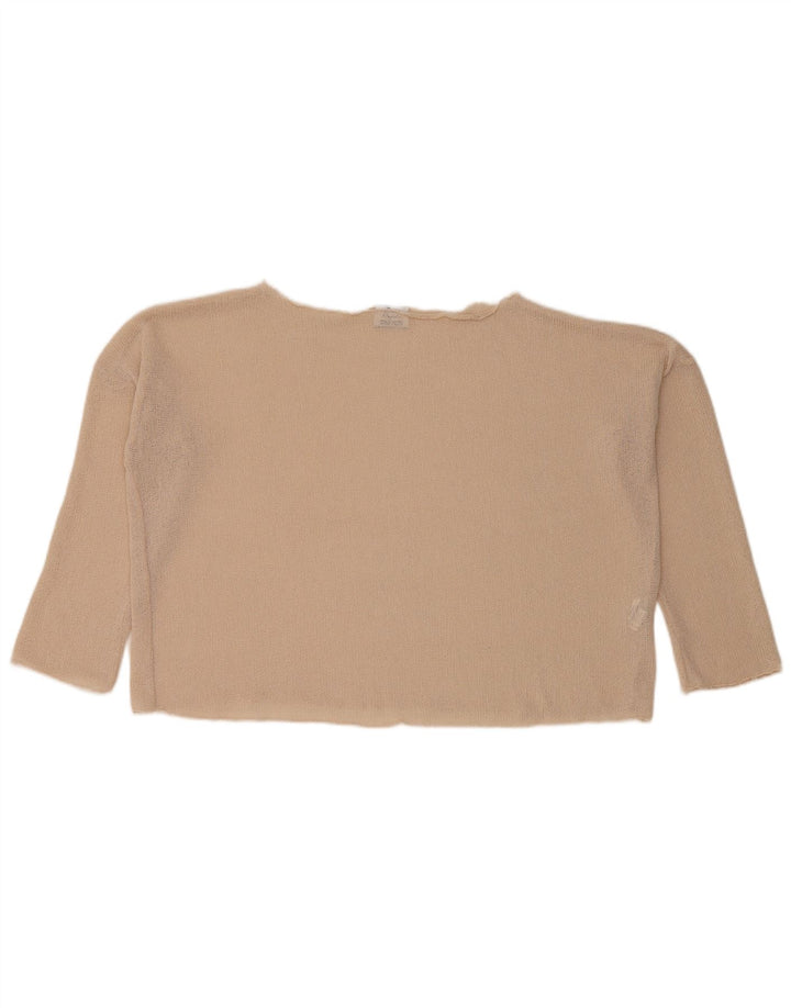 Zara Womens Crop Oversized Top 3/4 ærme UK 10 Small Beige Polyester