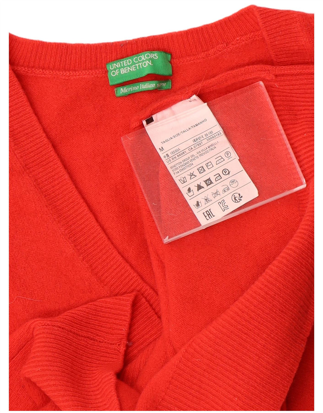 Benetton Dame V-hals sweater UK 12 Medium Rød Uld