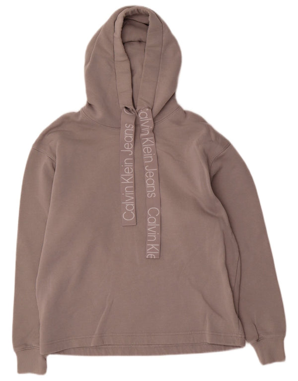 Calvin Klein Jeans Dame Grafisk Oversized Hoodie Jumper UK 10 Small Grey