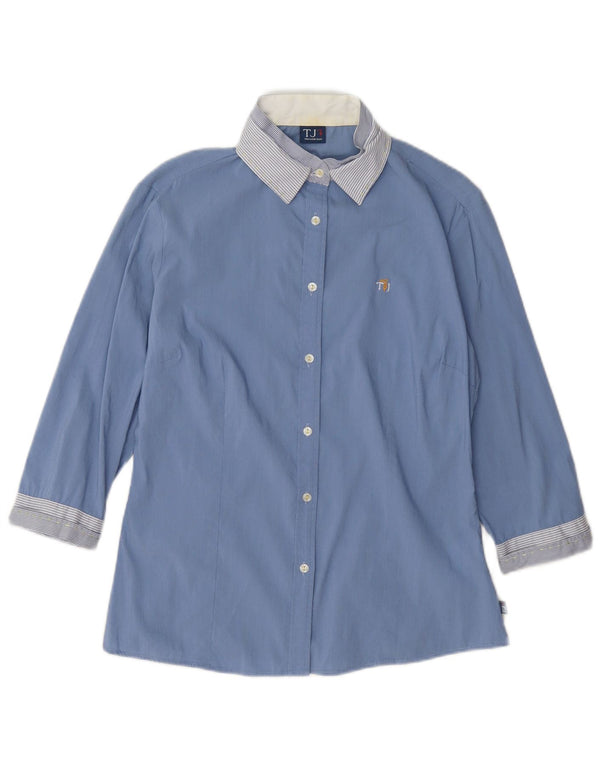 Trussardi Jeans Dame 3/4-ærmet skjorte UK 12 Medium Blue Nålestribe