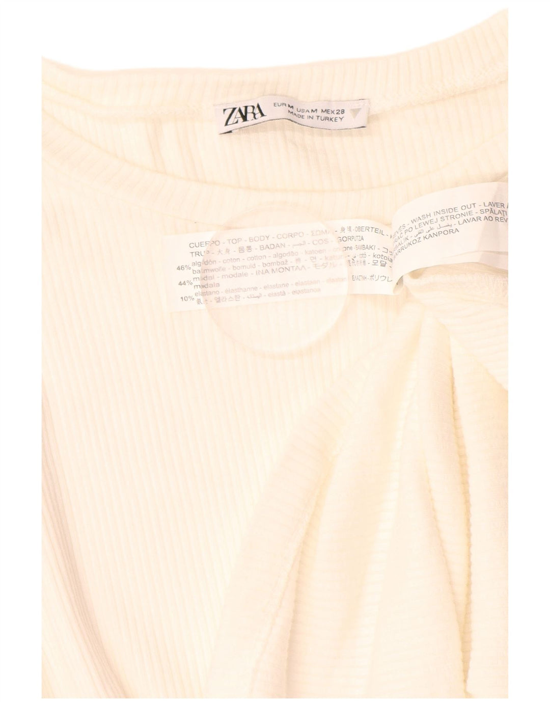 ZARA Womens Crop Langærmet Bluse Top UK 12 Medium White Pinstripe
