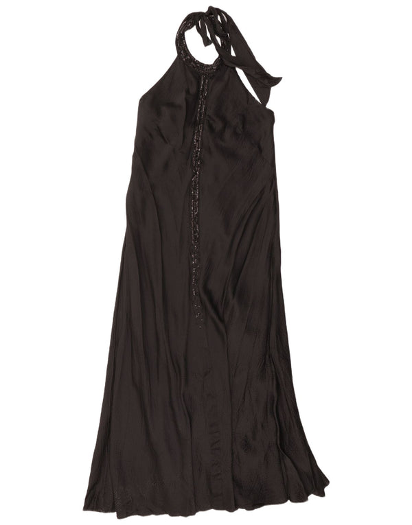 Monsoon Dame Maxi Halter Dress UK 16 Large Black Silk