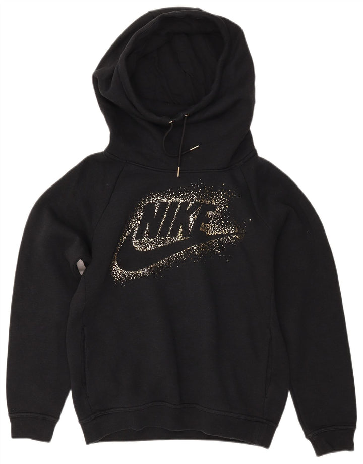 NIKE Oversized grafisk hættetrøjetrøje til kvinder UK 10 Lille sort bomuld
