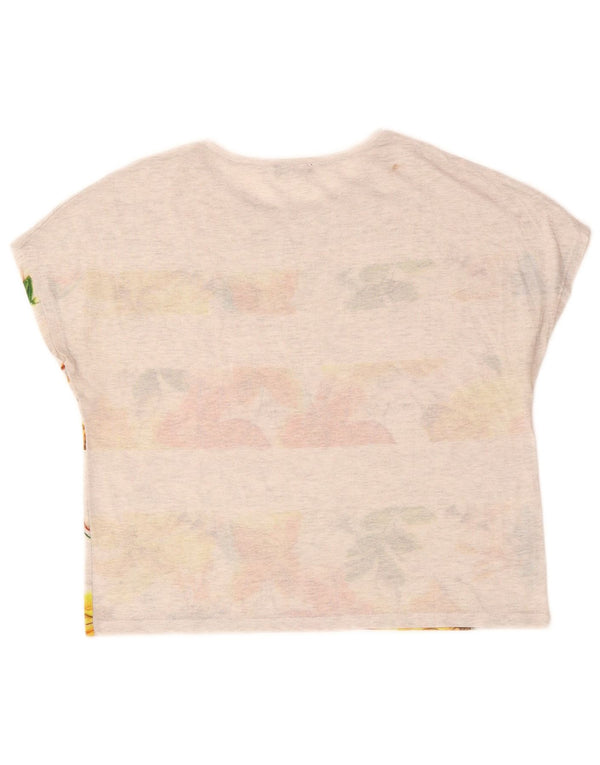 ZARA Grafisk T-Shirt Top UK 10 Small Grey Floral