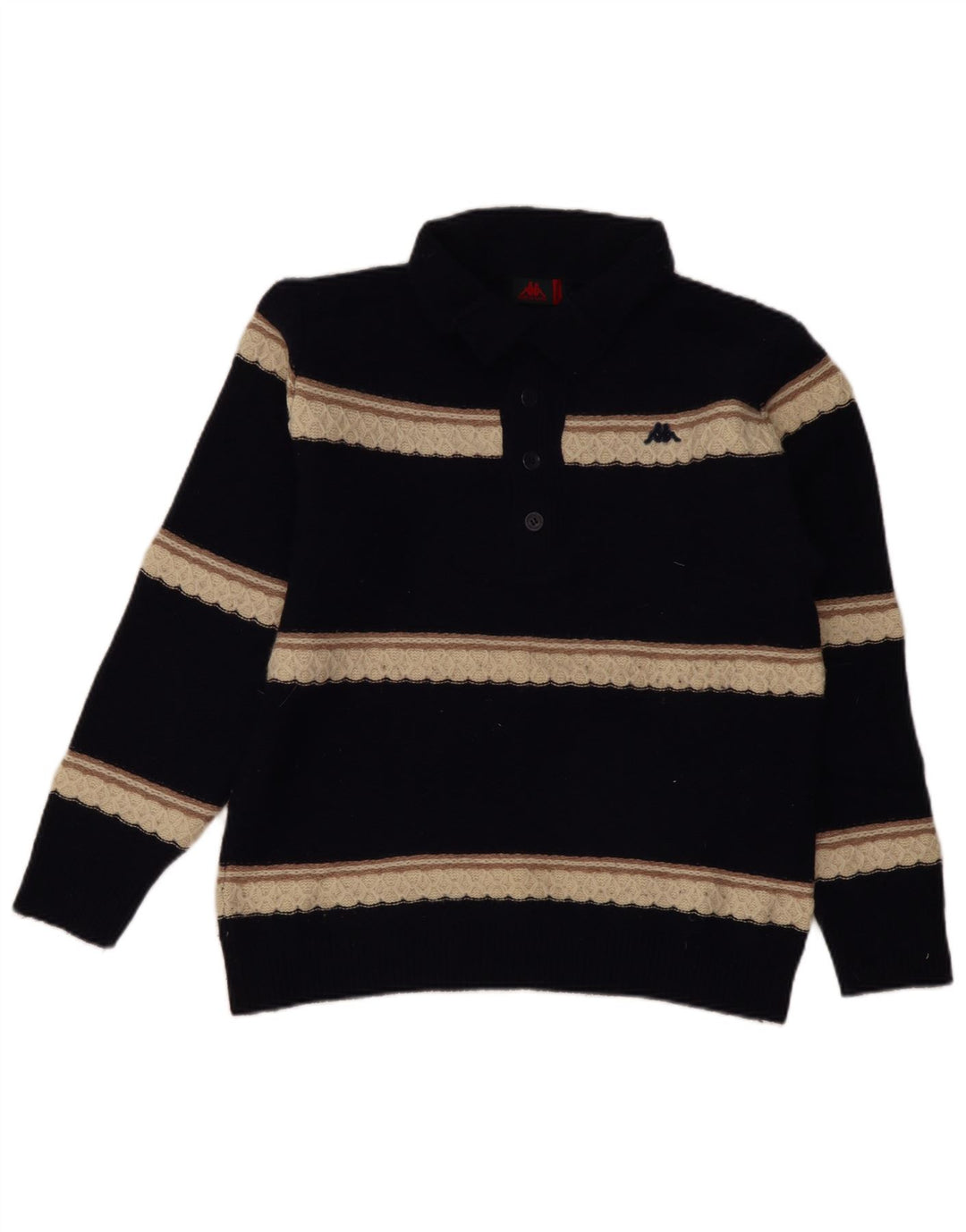 Kappa Herre Button Neck Jumper Sweater Medium Marineblå Stribet lammeuld