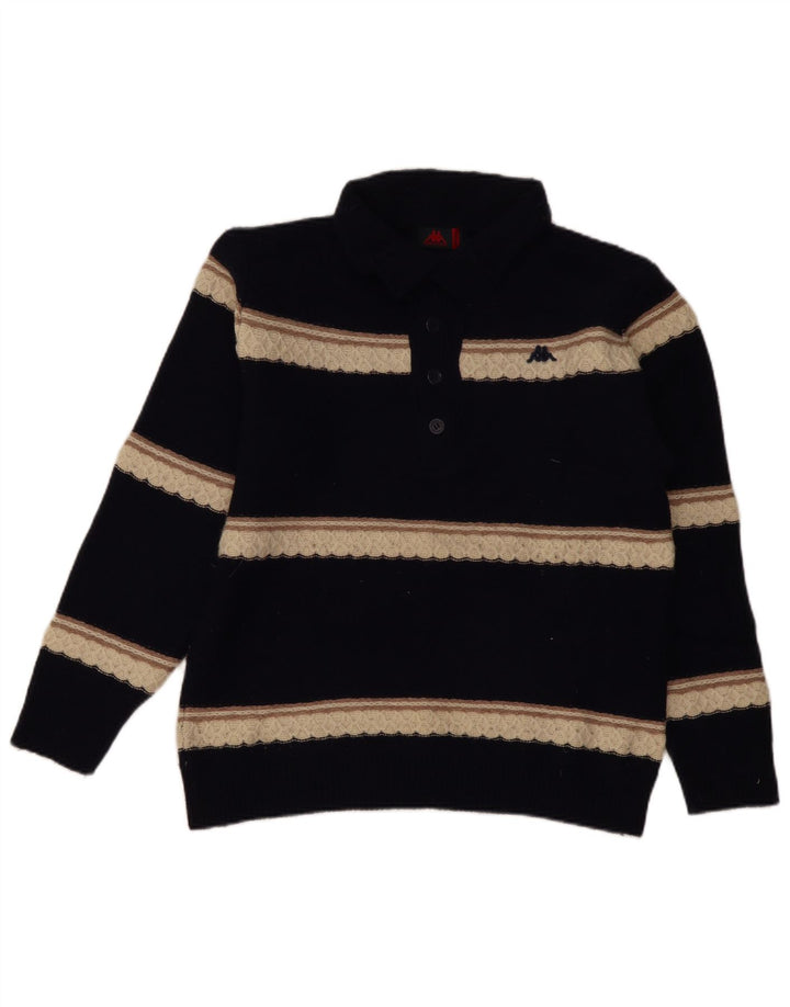 Kappa Herre Button Neck Jumper Sweater Medium Marineblå Stribet lammeuld