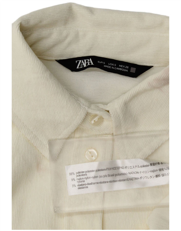 Zara Dame Oversized Corduroy Shirt UK 10 Small Off White Polyester