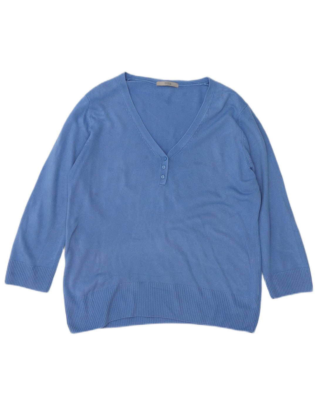 MARKS & SPENCER Womens V-Neck Jumper Sweater UK 16 Large  Blue Acrylic