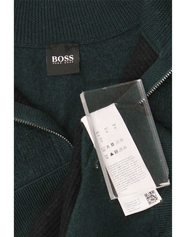 Hugo Boss Dame Zip Neck Jumper Sweater UK 12 Medium Green Virgin Wool