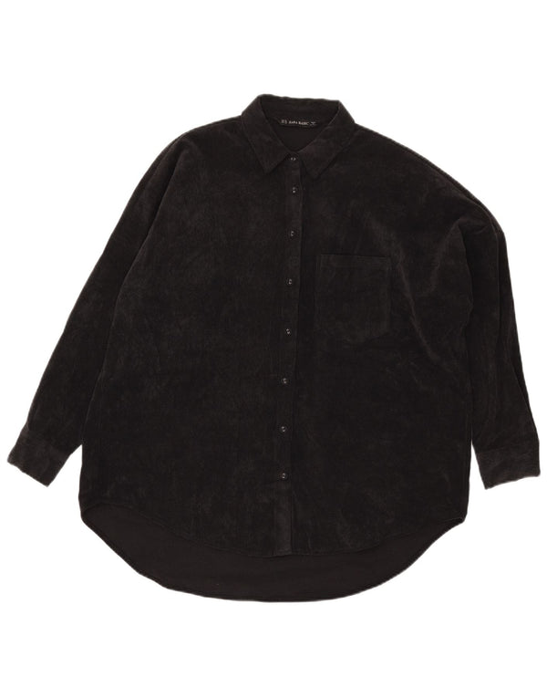 Zara Dame Oversized Corduroy Skjorte UK 6 XS Sort Polyester