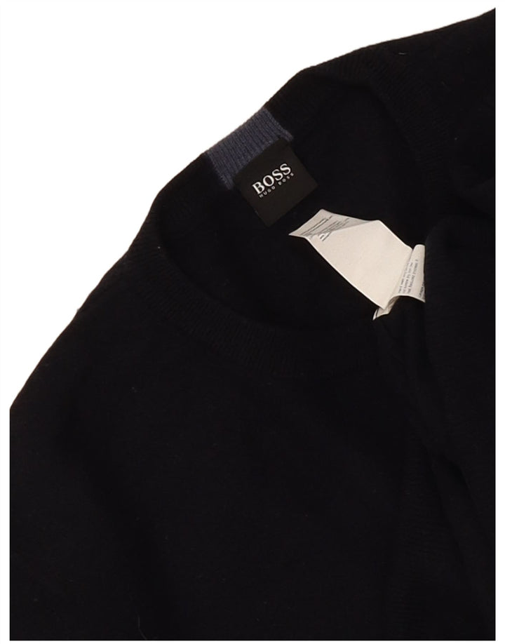 Hugo Boss Herre Crew Neck Jumper Sweater Large Navy Blue Virgin Wool