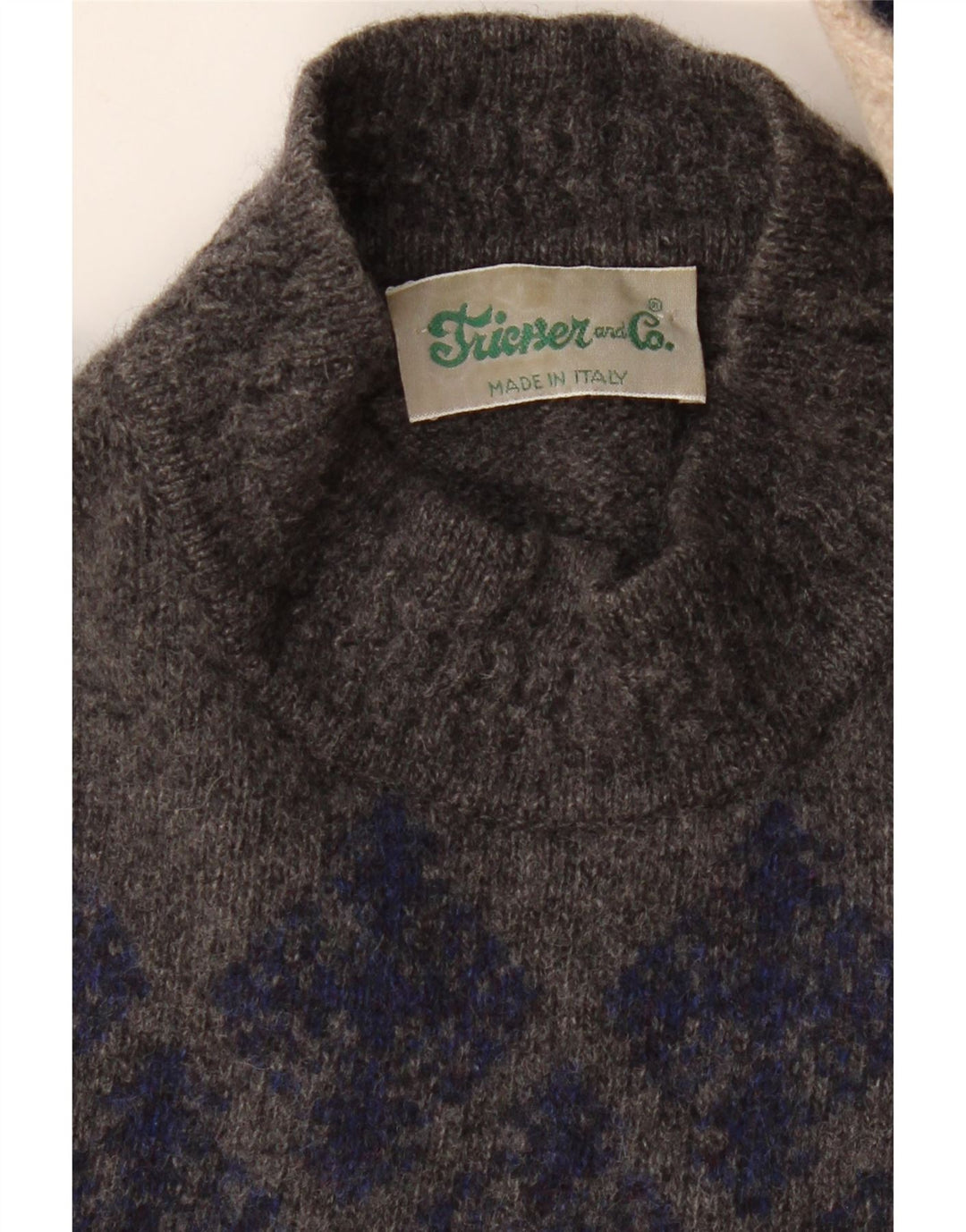 VINTAGE Herre Turtle Neck Jumper Sweater XL Beige Argyle/Diamond