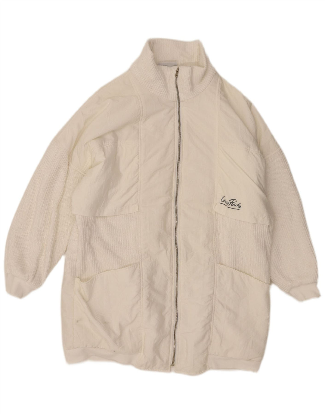 VINTAGE Dame Oversized Windbreaker Coat EU 38 Medium White Polyamide