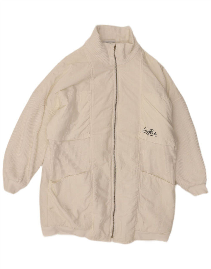 VINTAGE Dame Oversized Windbreaker Coat EU 38 Medium White Polyamide