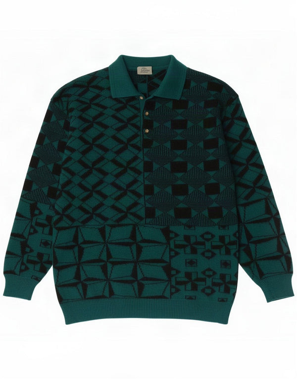 Vintage Polo-halstrøje til mænd Medium Grøn Geometrisk