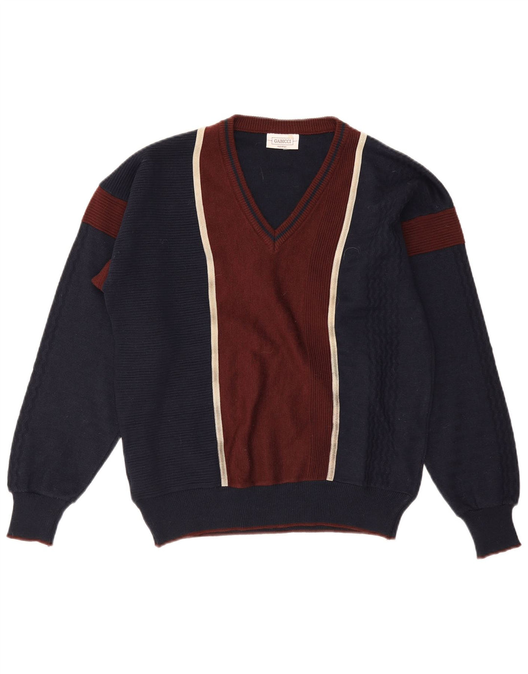 GABICCI Herre V-hals sweater Medium Marineblå Colourblock Akryl