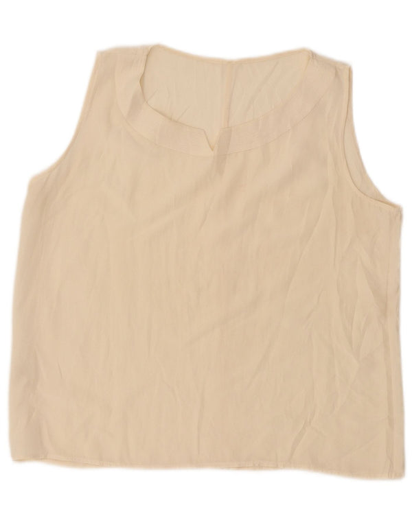 Vintage Womens Crop Ærmeløs bluse Top UK 14 Large Off White Silke