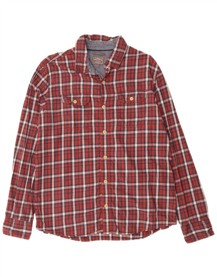 FAT FACE Mens Classic Fit Flannel Shirt Large Red Check Cotton