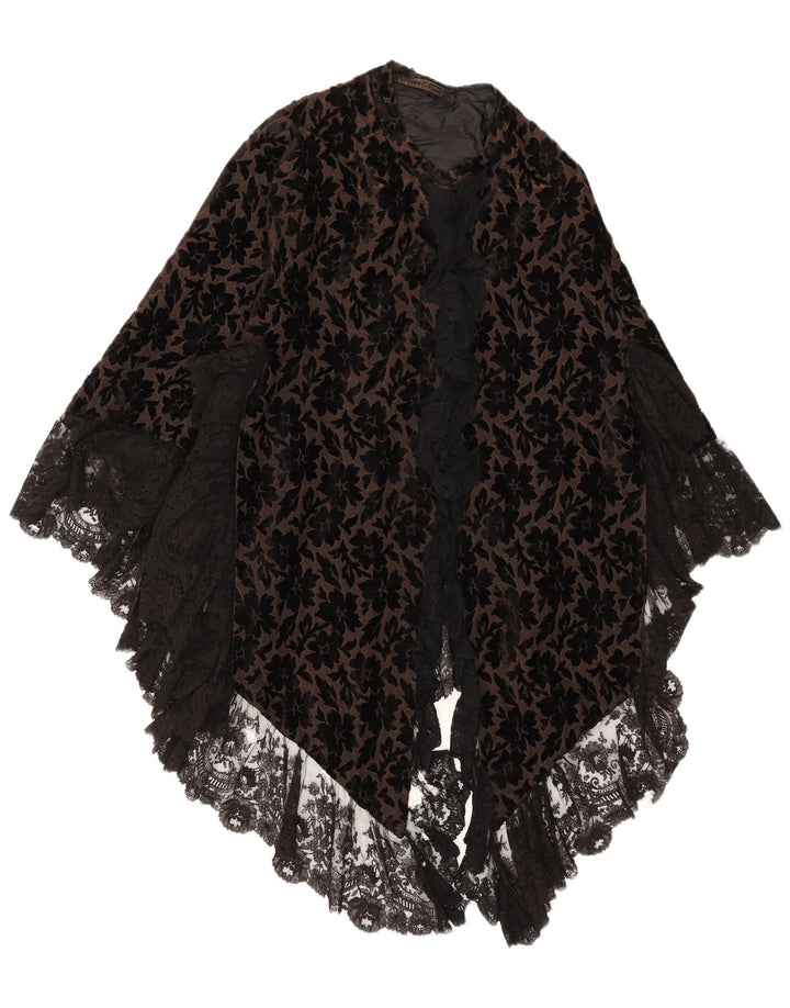 Vintage Kvinders Flæsefront Poncho Cardigan Top One Size Brun