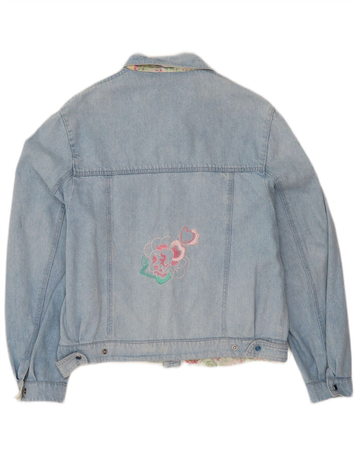 Vintage Dame grafisk denimjakke IT 44 Medium Blue Floral
