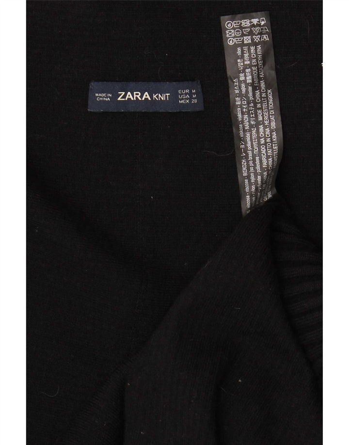 Zara Womens Open Cardigan Sweater UK 12 Medium Black Viscose