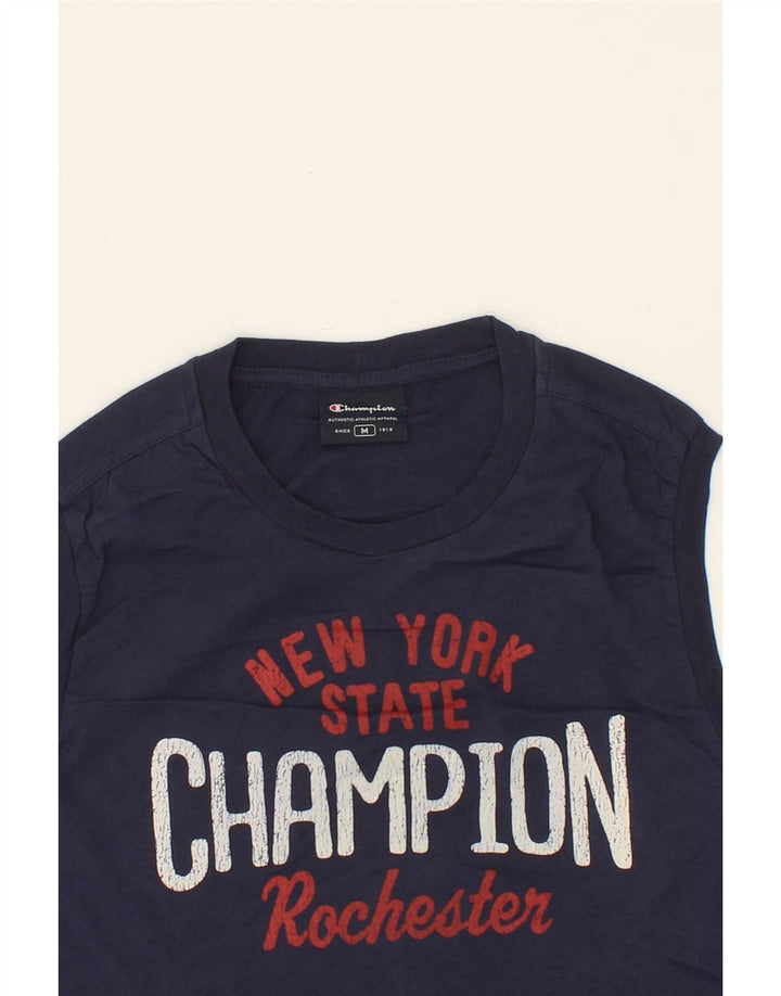 CHAMPION Boys Rochester Graphic Vest Top 9-10 Years Medium Navy Blue Vintage Champion and Second-Hand Champion from Messina Hembry 