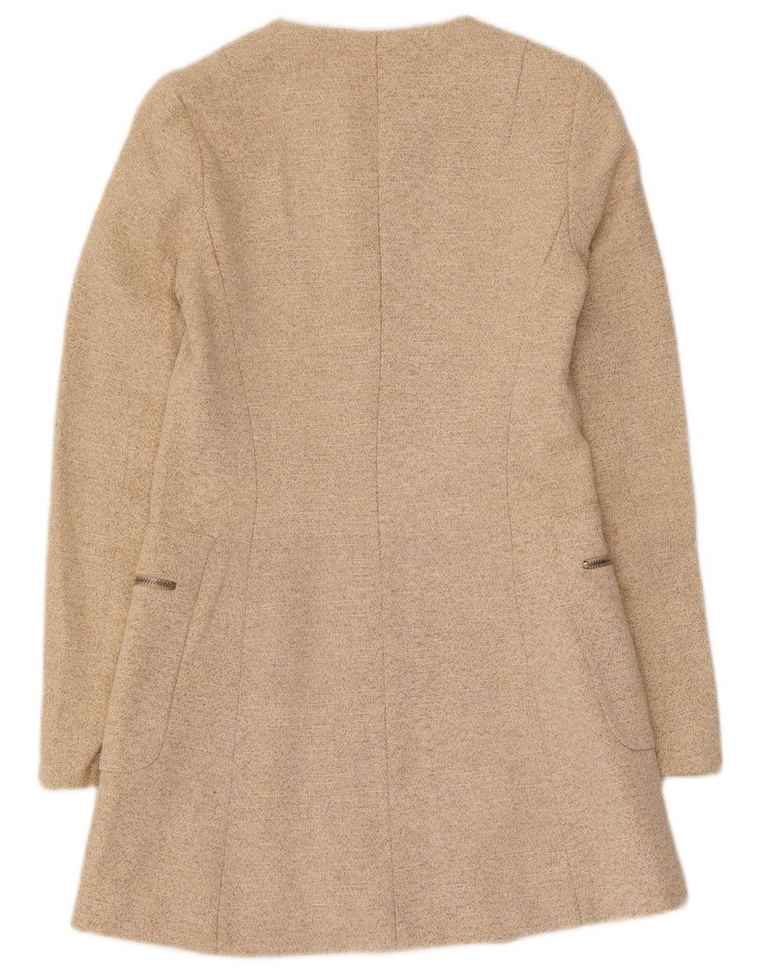 Zara Dame Longline Blazerjakke med fuld lynlås UK 8 Small Beige Flecked