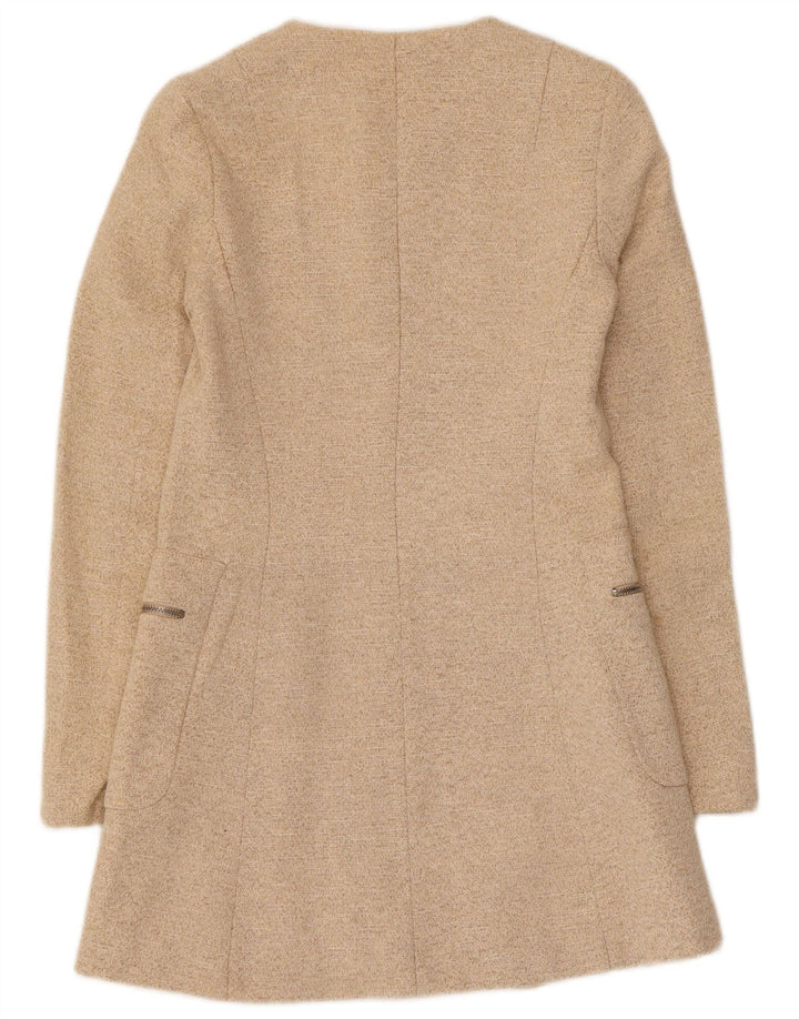 Zara Dame Longline Blazerjakke med fuld lynlås UK 8 Small Beige Flecked