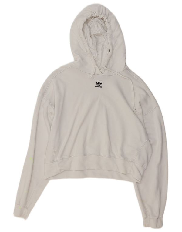 ADIDAS Dame Oversized Crop Hoodie Jumper UK 10 Small White Bomuld