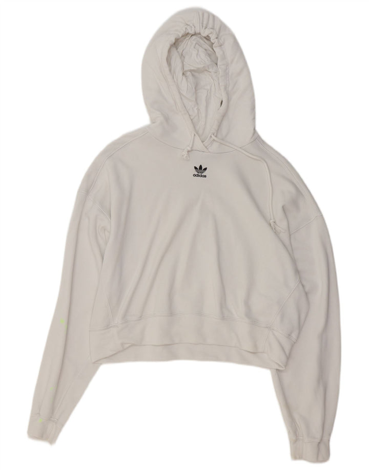 ADIDAS Dame Oversized Crop Hoodie Jumper UK 10 Small White Bomuld