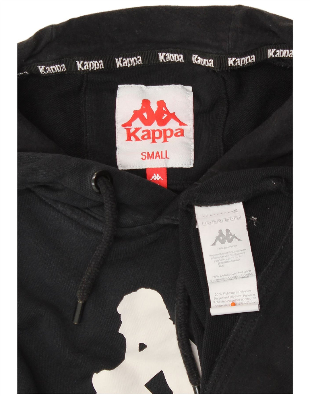 KAPPA Mens Graphic Hoodie Jumper Small Black Cotton