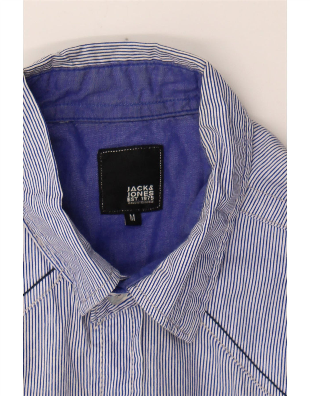 JACK & JONES Mens Graphic Shirt Medium Blue Pinstripe Cotton Vintage Jack & Jones and Second-Hand Jack & Jones from Messina Hembry 
