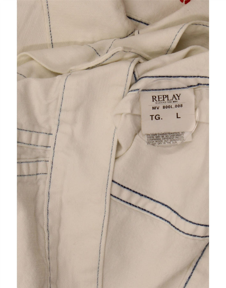 REPLAY Herre Denim Jacket UK 40 Large White Cotton