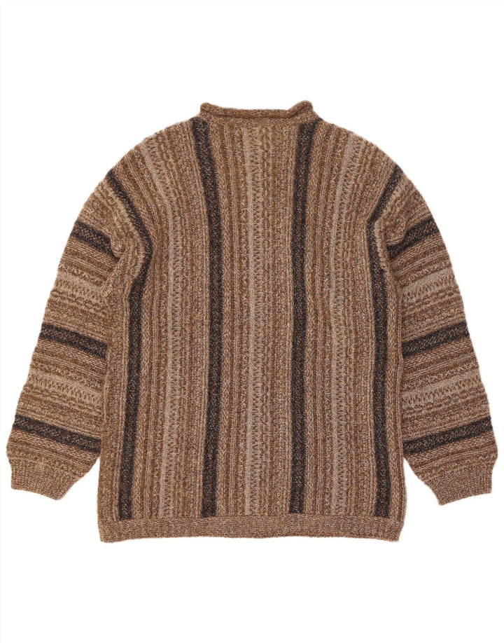 Enrico Coveri Herre sweater med rund hals, medium brun stribet uld