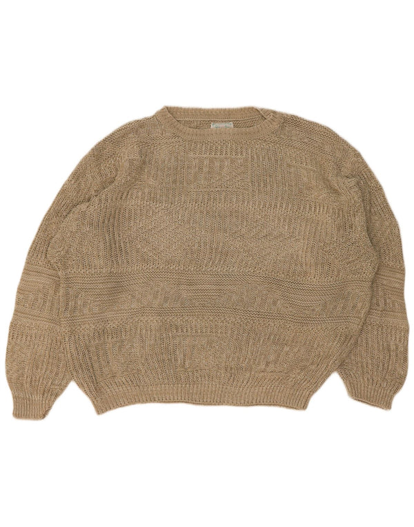 Benetton Herre Loose Fit Boat Neck Jumper Sweater IT 48 Medium Beige Bomuld
