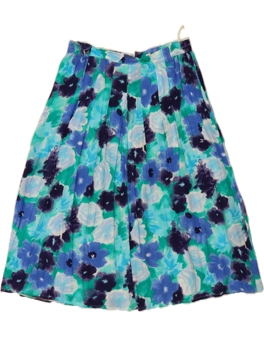 VINTAGE Womens Pleated Skirt IT 42 Medium W30 Blue Floral Polyamide Vintage Vintage and Second-Hand Vintage from Messina Hembry 