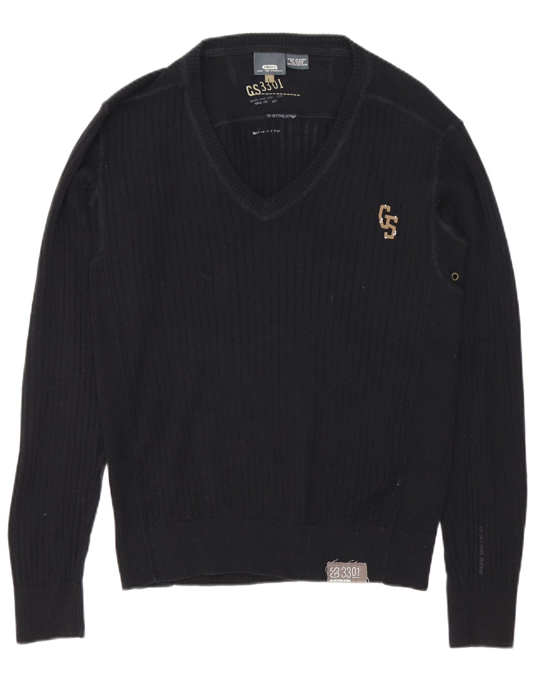 G-Star Herre 3301 V-hals sweater Stor sort bomuld
