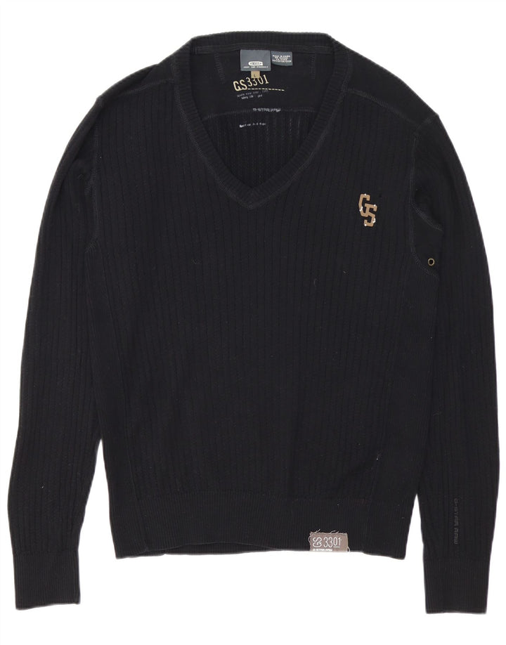 G-Star Herre 3301 V-hals sweater Stor sort bomuld